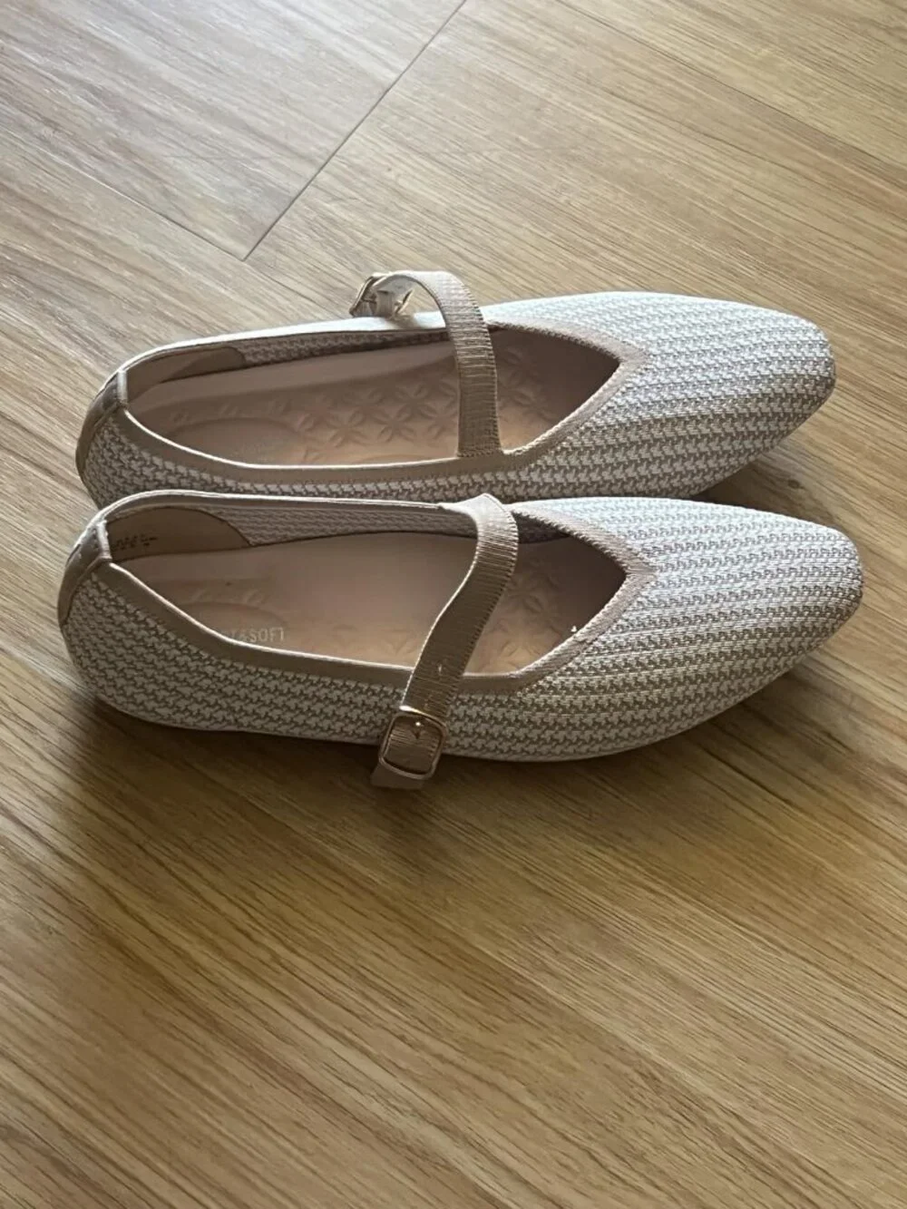 Women's Brown Stripe Square Toe Mary Janes Ballet Flats Comfortable Strap Shoes